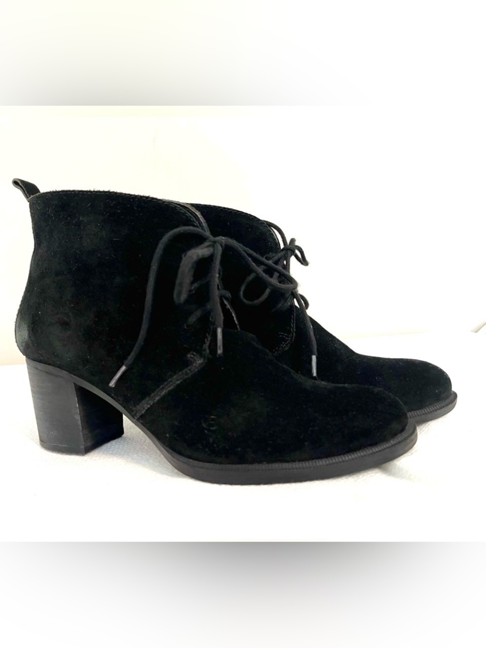 Black suede lace up ankle boots